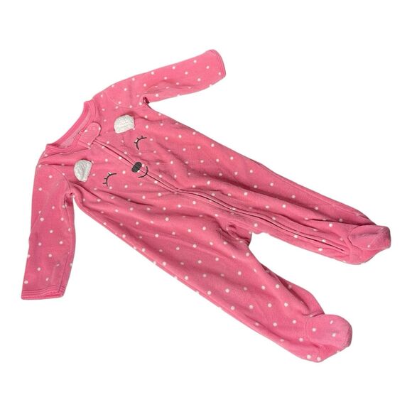 Carter One Piece Footie Pjs Pajamas Set Of 2 Pink Spotted Bear Gray Penguin - Picture 2 of 13